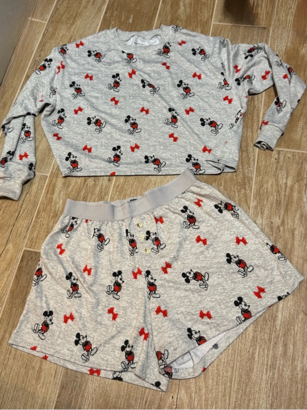 American Eagle Outfitters Grey and Red Mickey Mouse Pajama Set